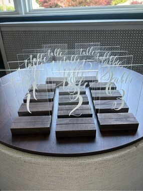 Acrylic Table Number Signs with Dark Wooden Bases